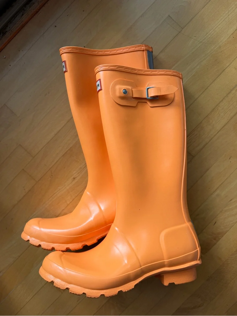 Hunter Kids Tall Orange Rubber Rain Boots with Side Buckle